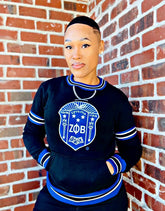 Zeta Black Striped Crest Chenille Crewneck (Unisex Size)