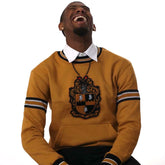 Alpha Gold Stripe Crest Chenille Crewneck