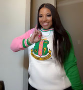 AKA Crest White Opp Sleeve Chenille Crewneck (Unisex Size)