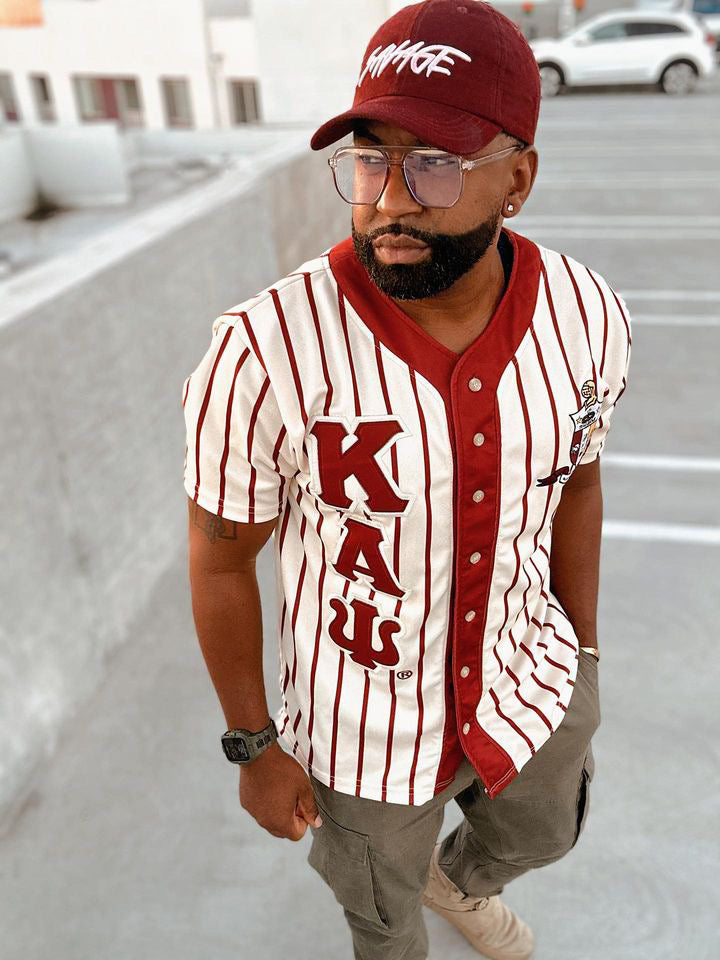 Kappa Cream Pinstripe Button Up Baseball Jersey The King McNeal Collection Kappa Cream Pinstripe Button Up Baseball Jersey The King McNeal Collection