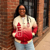 Delta Cream Ombre Bomber Jacket Custom Ribbon And Lining