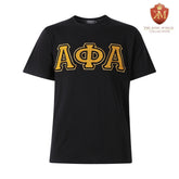 Premium Alpha Black Chenille Old Gold letter T-Shirt