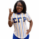 SGRho White Pinstripe Baseball Jersey