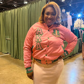 AKA Pink Satin Bomber Jacket Custom Ribbon And Lining