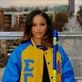 SGRho Gold Wool and Leather Letterman Jacket