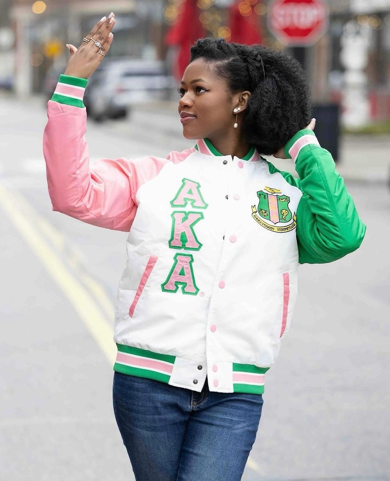 Pink And Green Letterman Jacket Varsity Jacket Aka Pullover Jacket