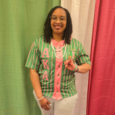 AKA Green Button Up Pinstripe Baseball Jersey