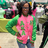 AKA Pink Satin Bomber Jacket in