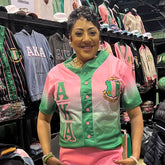 AKA Faded Button Up Pinstripe Baseball Jersey