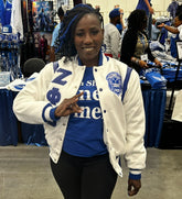 Zeta White Wool and Leather Letterman Jacket