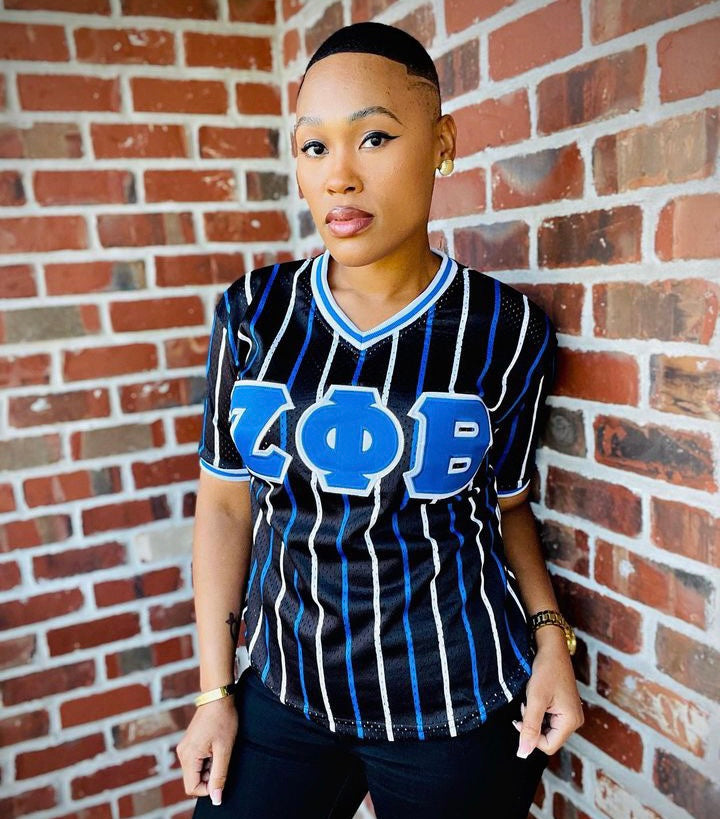 zeta phi beta jersey dress Zeta Phi Beta Greek letter shield royal blue and white striped dress