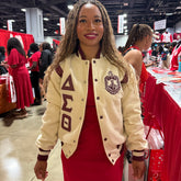 Delta Cream Wool and Crimson Leather Letterman Jacket