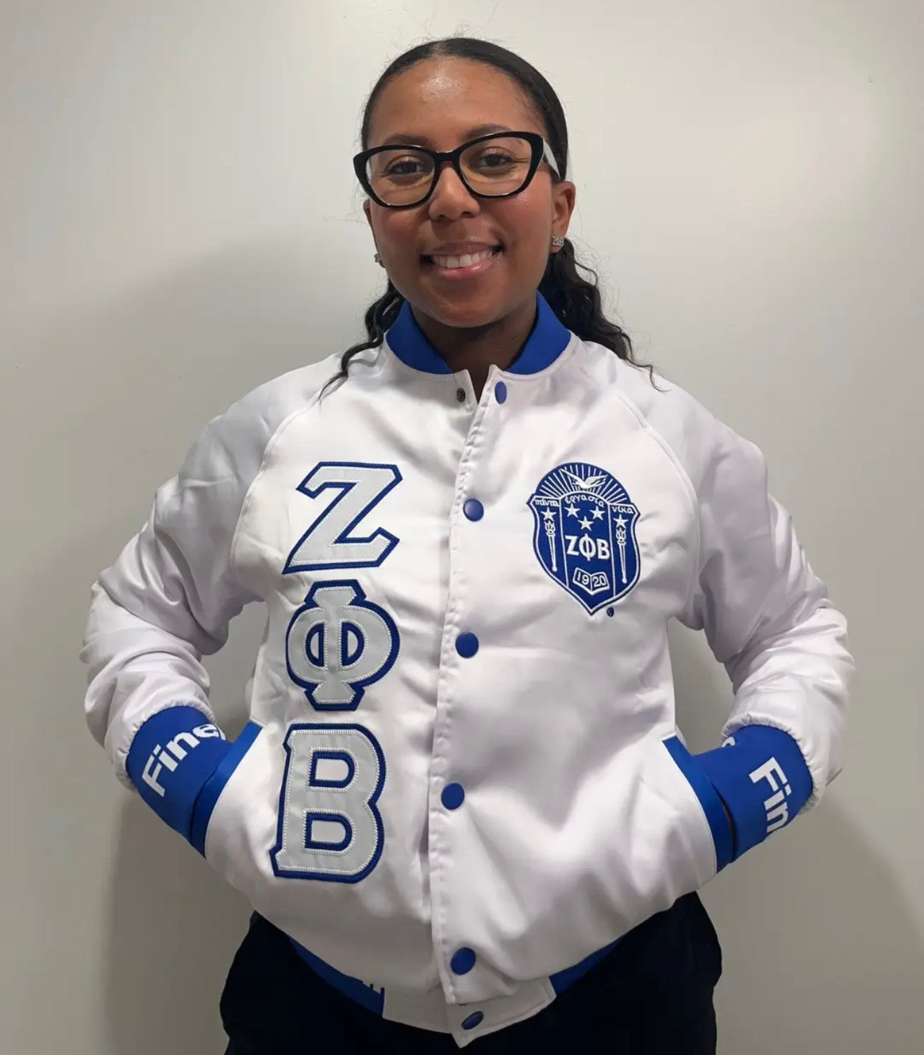 Zeta White Satin Bomber Jacket Custom Ribbon And Lining – The King