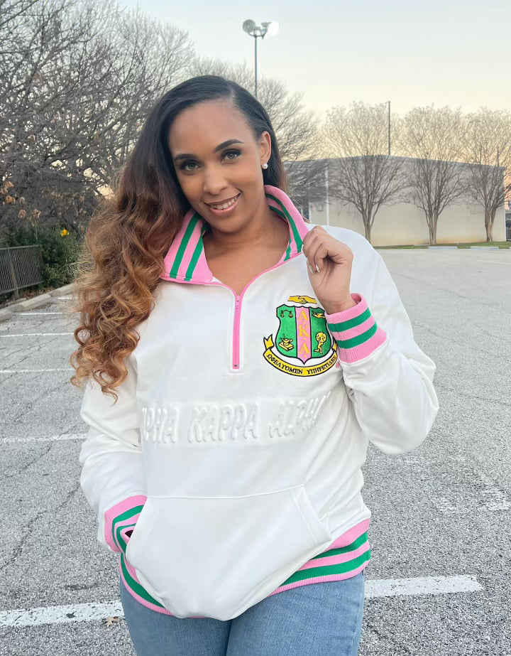 AKA White Quarter Zip Sweatshirt Unisex