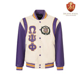 Omega Psi Phi Neutral Wool And Leather Letterman Jacket