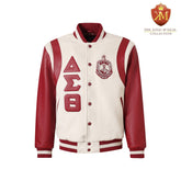 Delta Sigma Theta Neutral Wool And Leather Letterman Jacket
