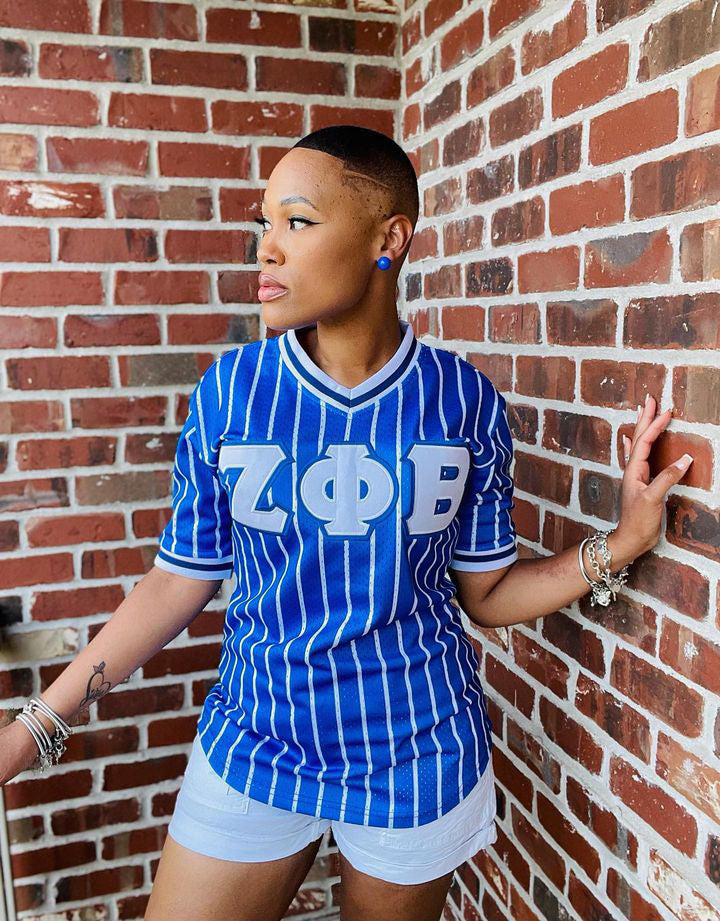 Zeta Phi Beta Blue Pinstripe Baseball Jersey 4XL