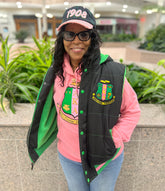 AKA Black/Green Hooded Puffer Vest Sherpa Lining Read Description