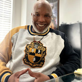 Alpha Grey Opposite Sleeve Crest Chenille Crewneck