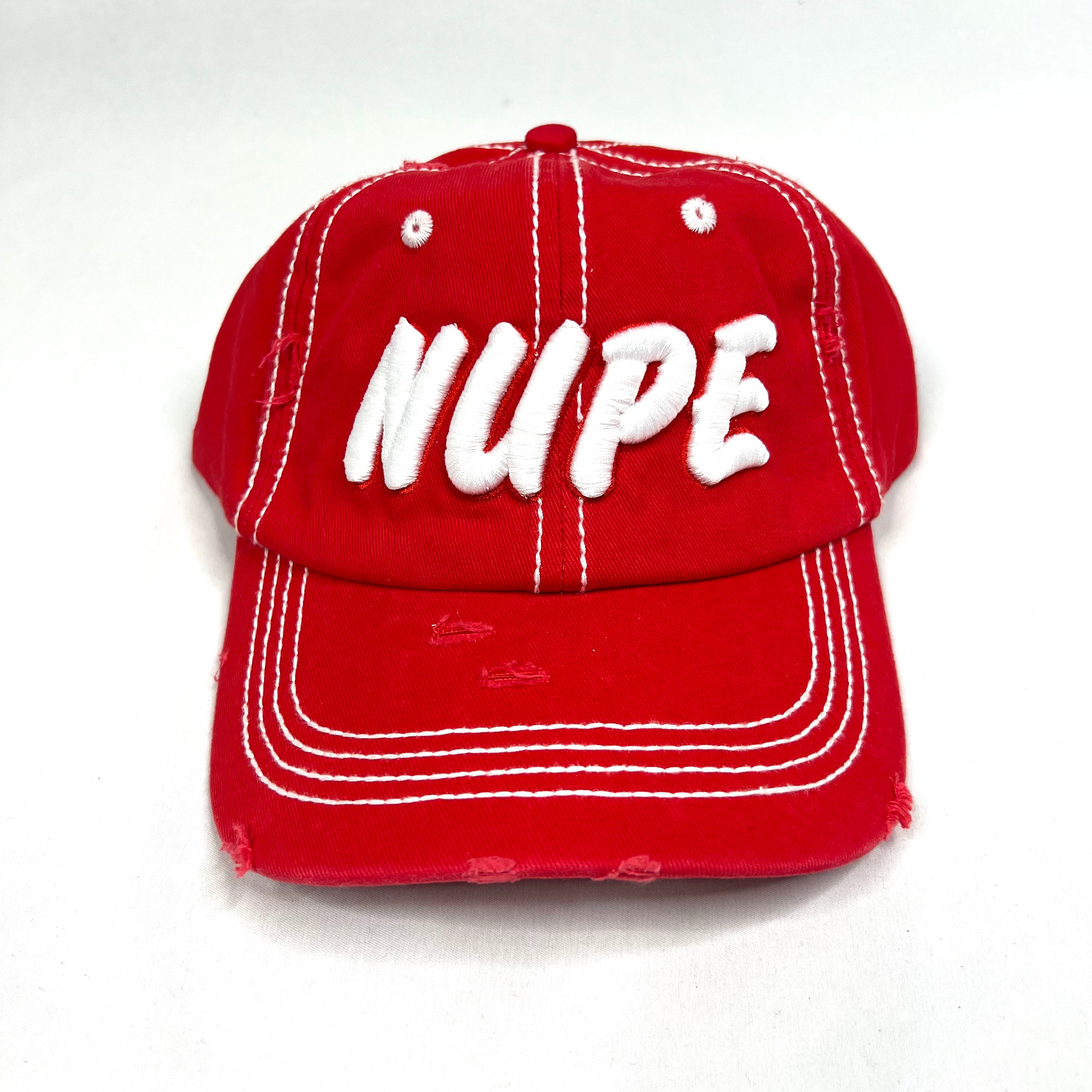 Nupe Red White Stitched Distressed Hat The King McNeal Collection