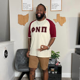 Phi Nu Pi Kream Premium Chenille Letter Raglan T-Shirt