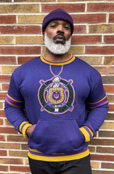 Omega Purple Stripe Crest Chenille Crewneck