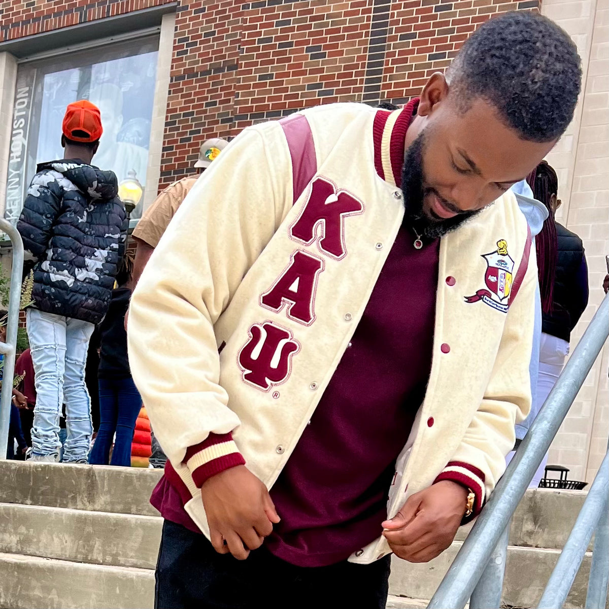 Kappa Alpha Psi Satin Embroidery Baseball Jacket - Red / Wht