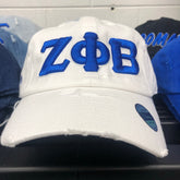White Zeta Phi Beta Distressed Hat