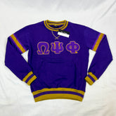 Omega Purple Stripe Letter Chenille Crewneck