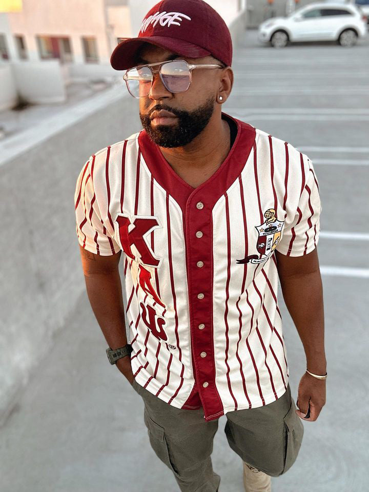 Kappa Cream Pinstripe Button Up Baseball Jersey