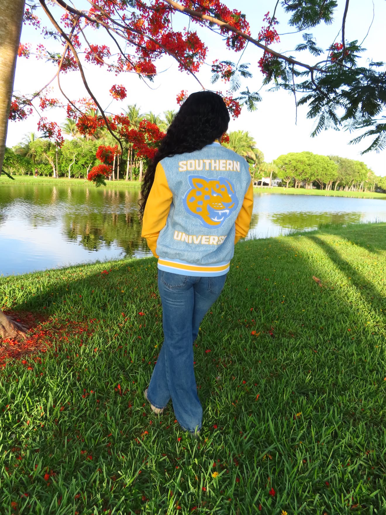 Southern University Denim Bomber Jacket