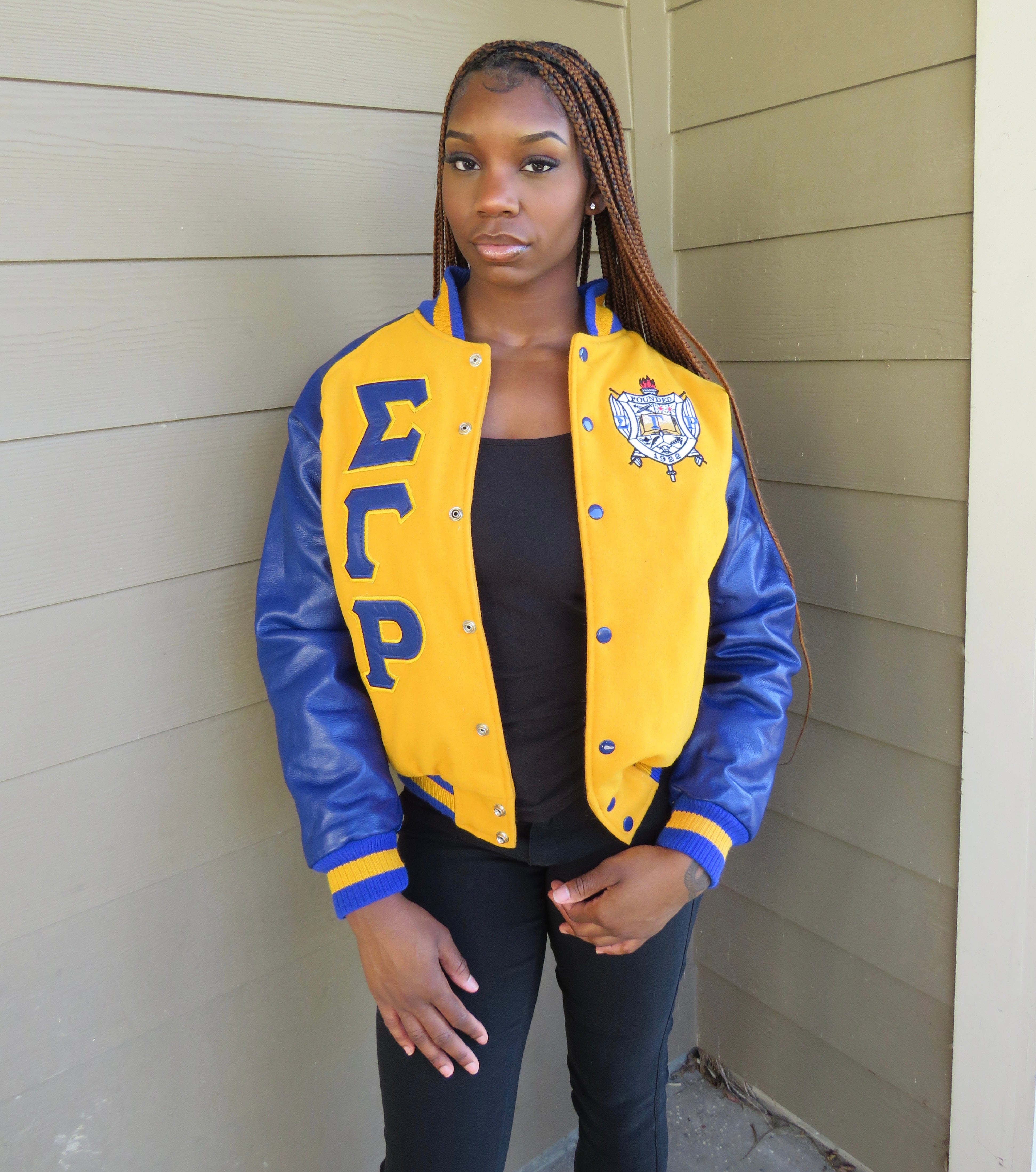 SGRho Gold Wool and Leather Letterman Jacket