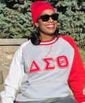 Delta Grey Opp Sleeve Crest Chenille Crewneck