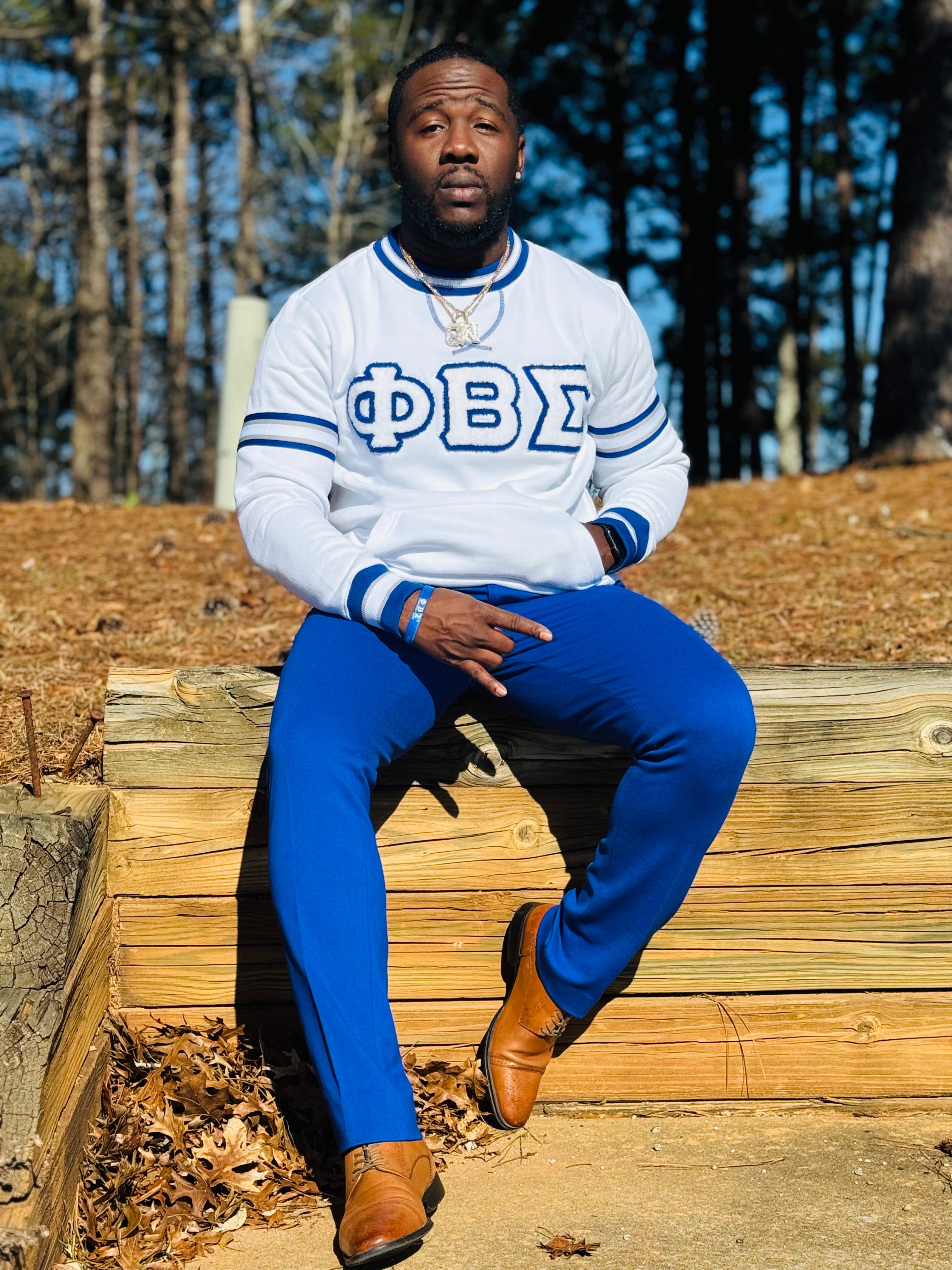 PBS White Stripe Letter Chenille Crewneck