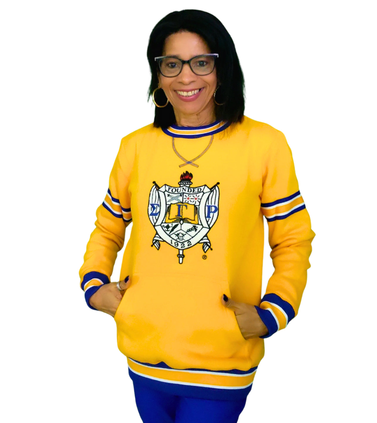 SGRho Gold Crest Chenille Pocket Crewneck