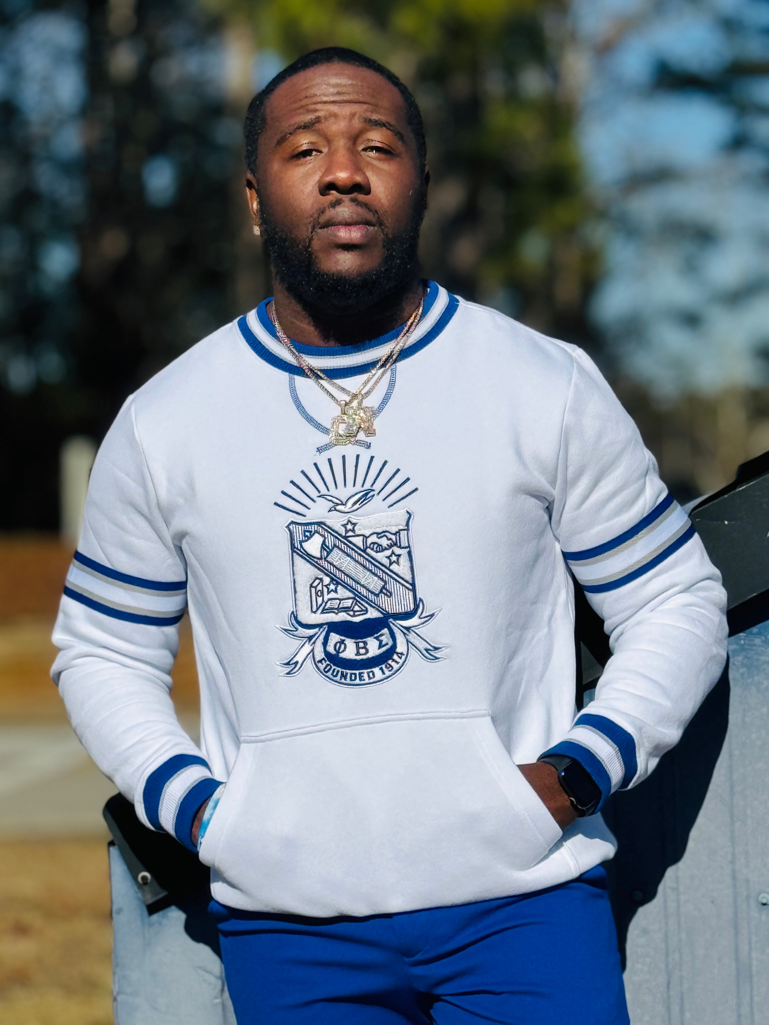 Phi Beta Sigma White Crest Chenille Crewneck