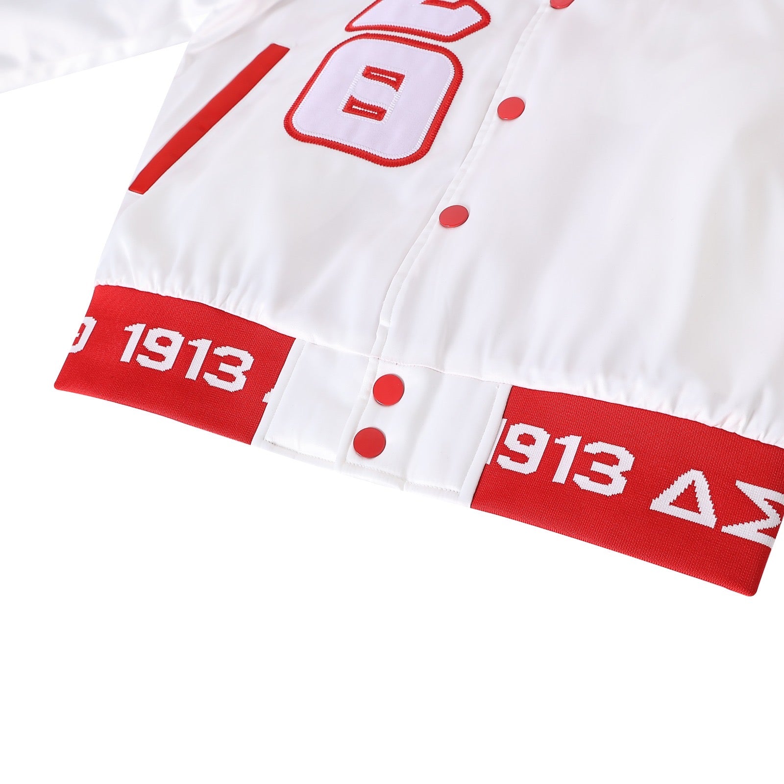 Delta White Satin Bomber Jacket Custom Ribbon And Lining