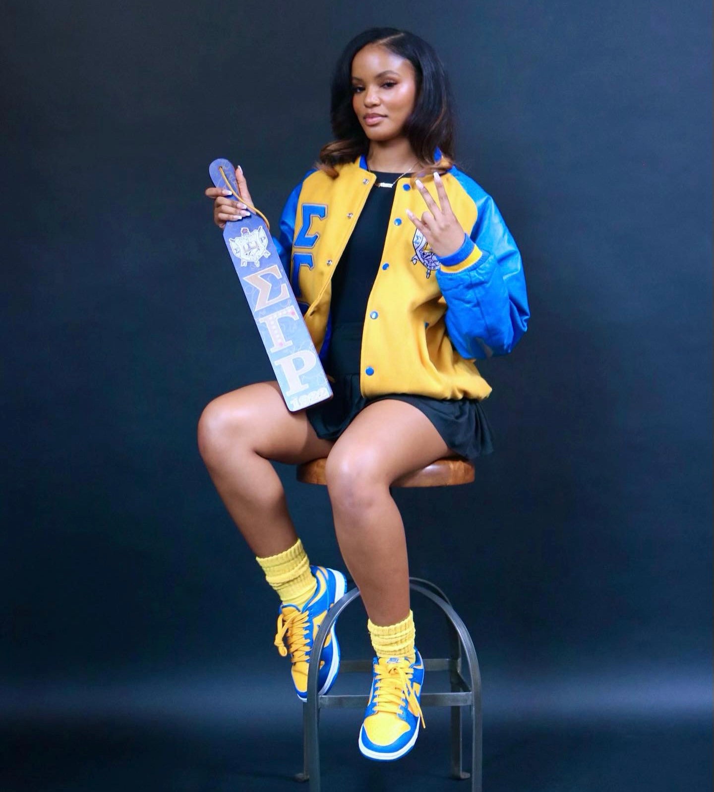 SGRho Gold Wool and Leather Letterman Jacket