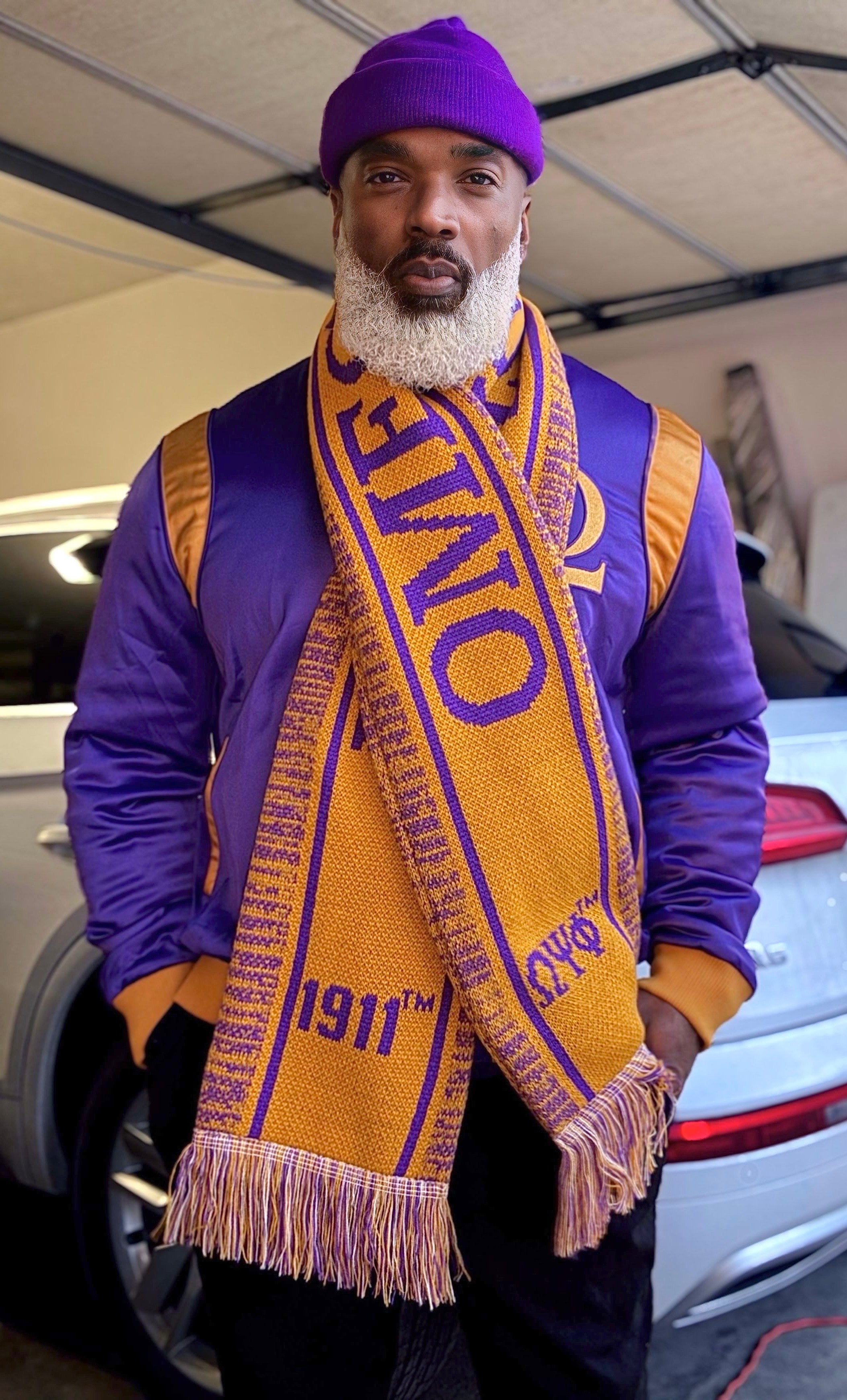 Omega Old Gold Scarf & One Hat Set