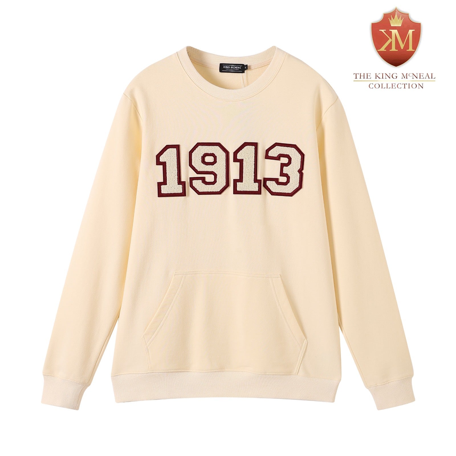 DST 1913 Crimson & Cream Crest Pocket Chenille Crewneck