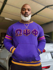 Omega Purple Stripe Letter Chenille Crewneck