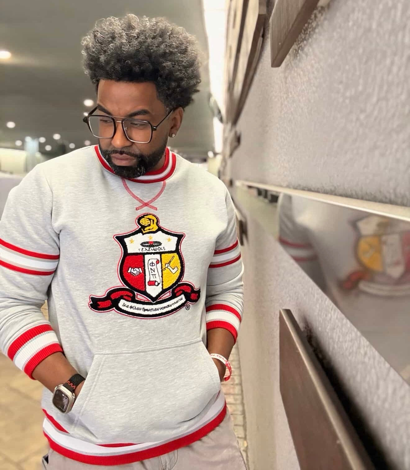 Kappa Heather Grey Crest Chenille Crewneck