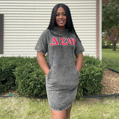 Delta Black Denim Hoodie Dress With Pockets
