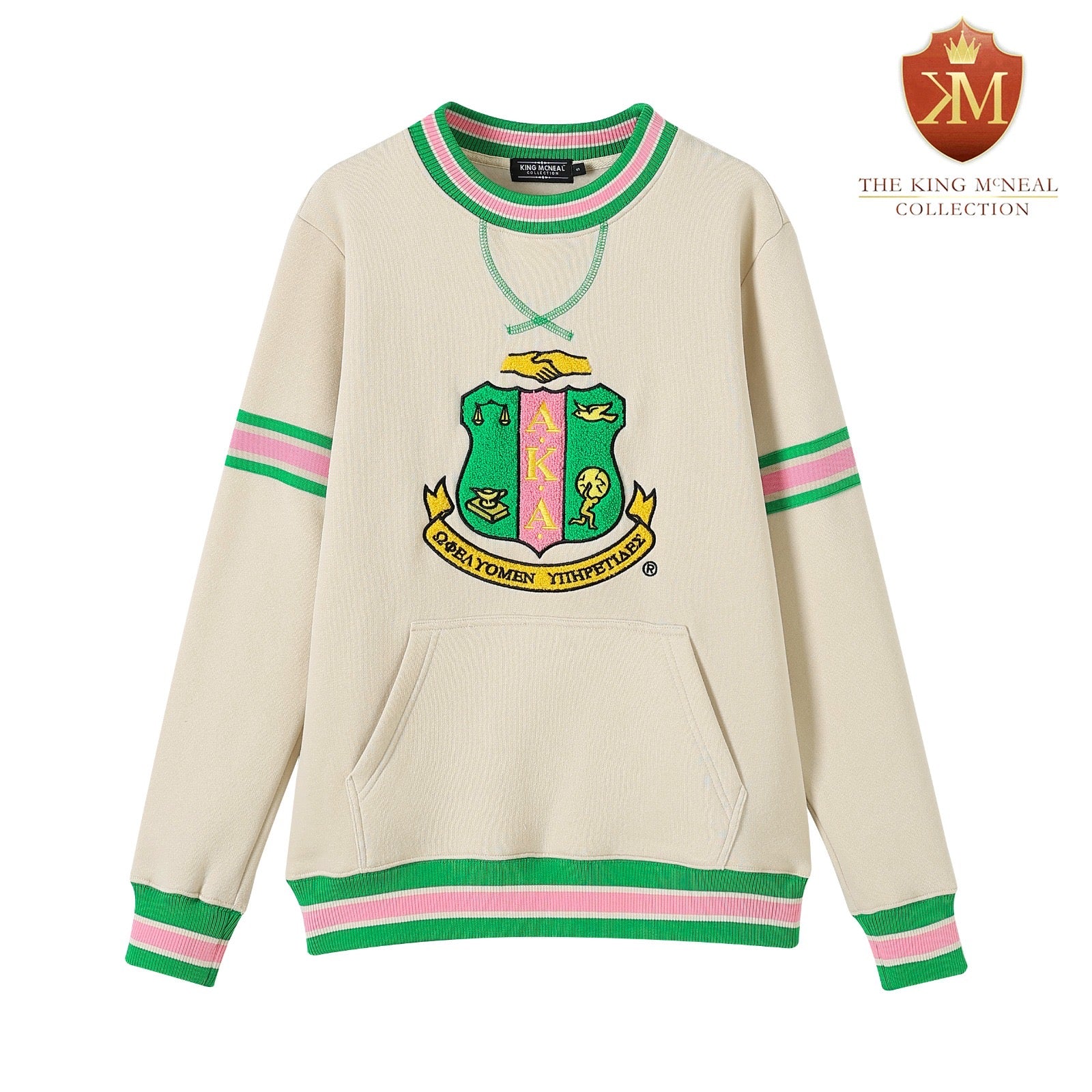 AKA Cream Stripe Crest Chenille Crewneck (Unisex Size)