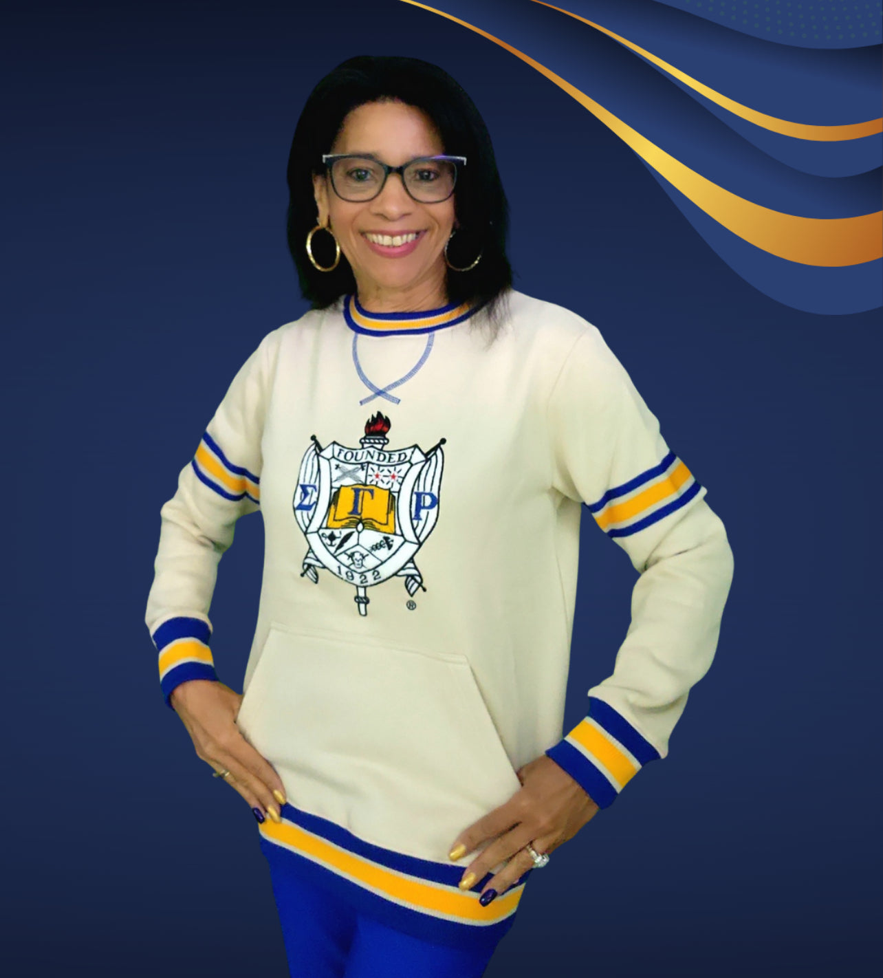 SGRho Crest Neutral Chenille Pocket Crewneck