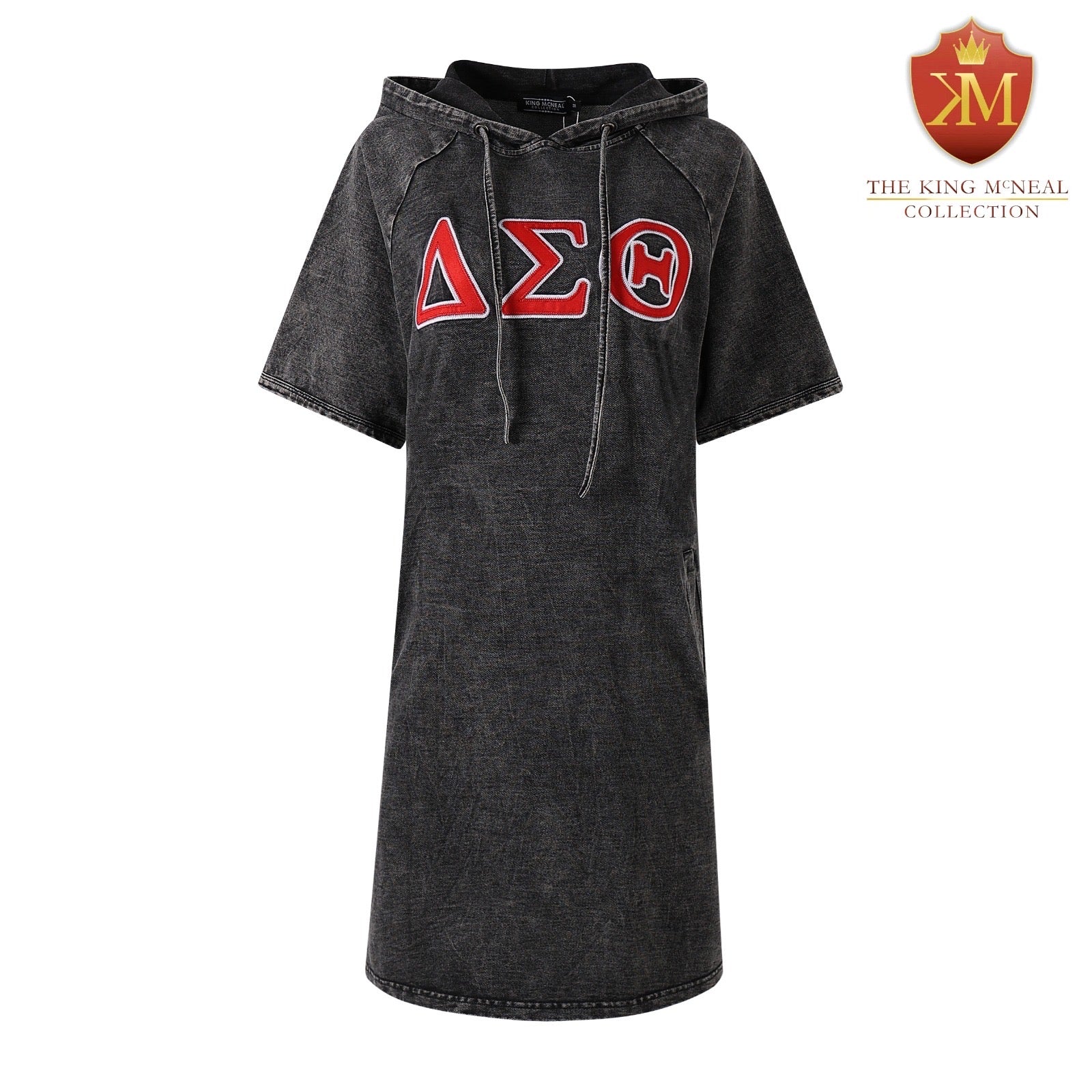 Delta Black Denim Hoodie Dress With Pockets