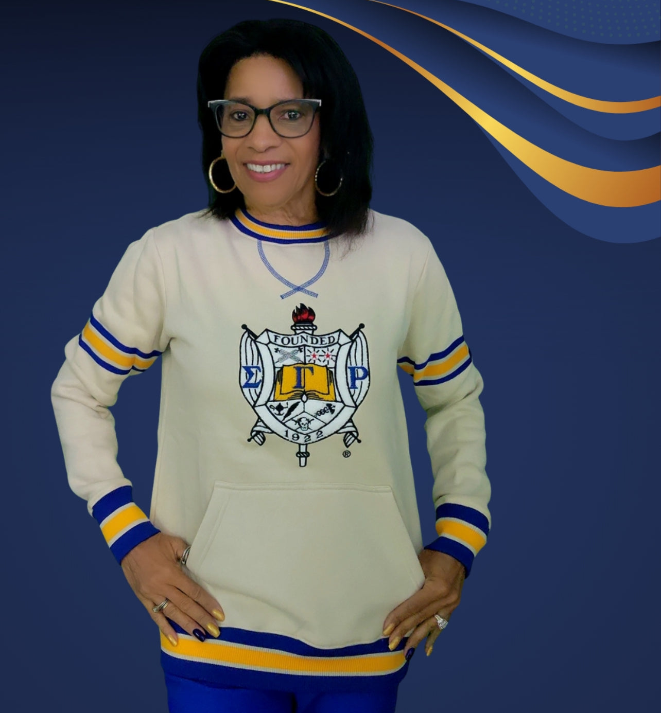 SGRho Crest Neutral Chenille Pocket Crewneck