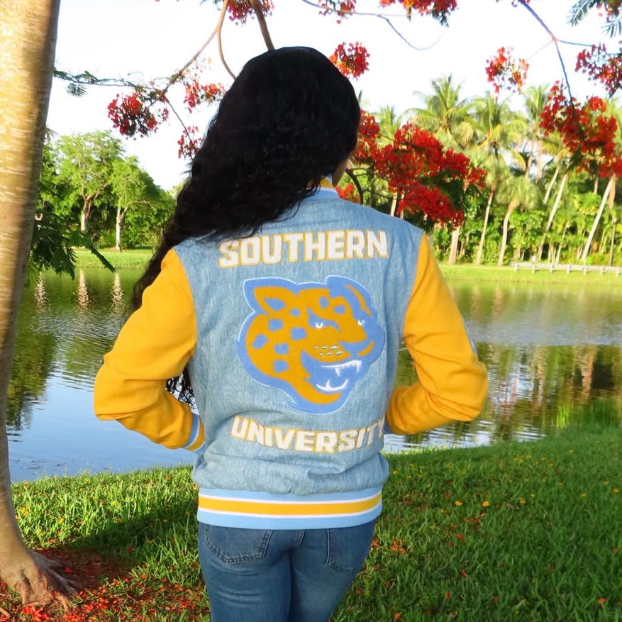 Southern University Denim Bomber Jacket