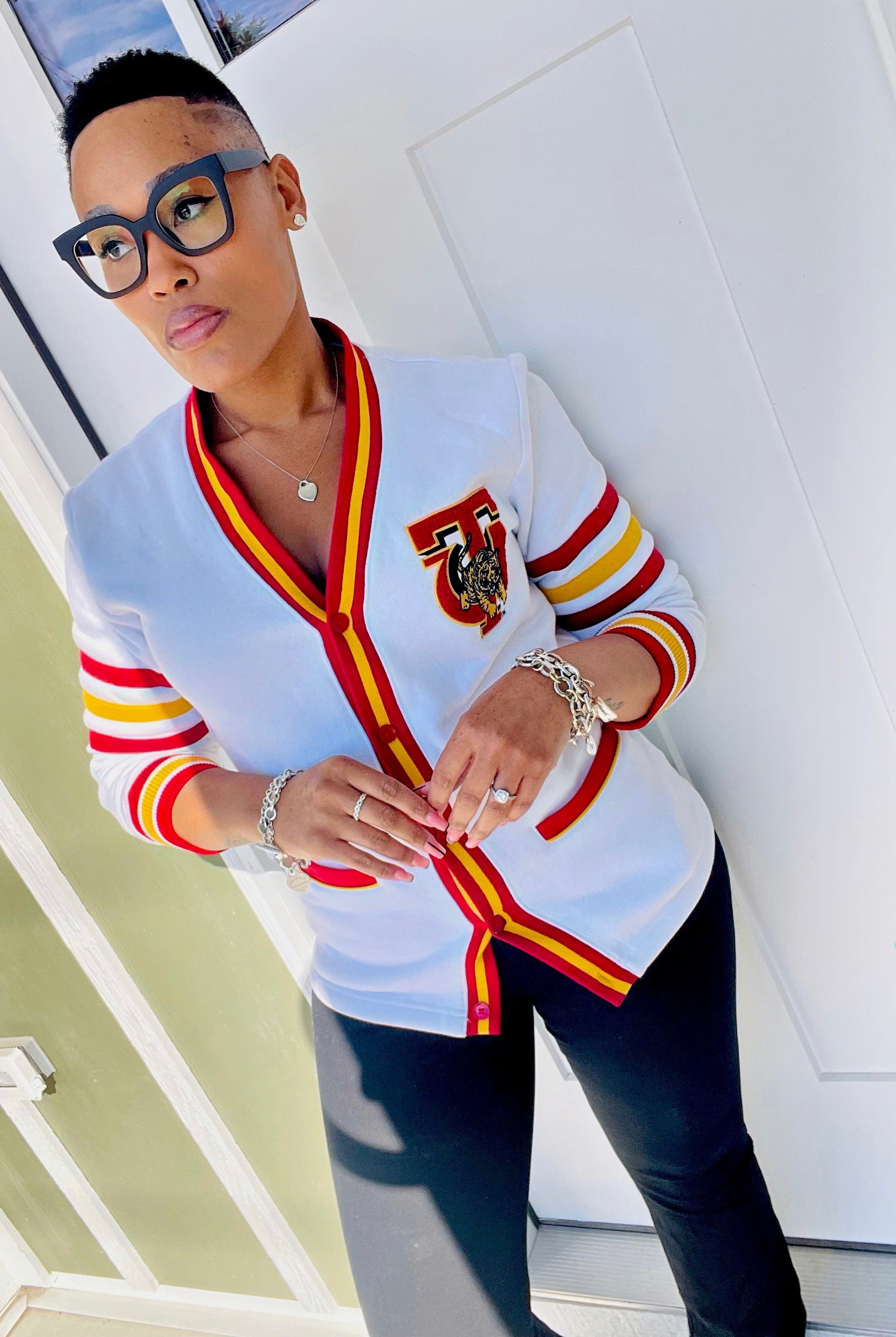 Tuskegee White Fleece Cardigan