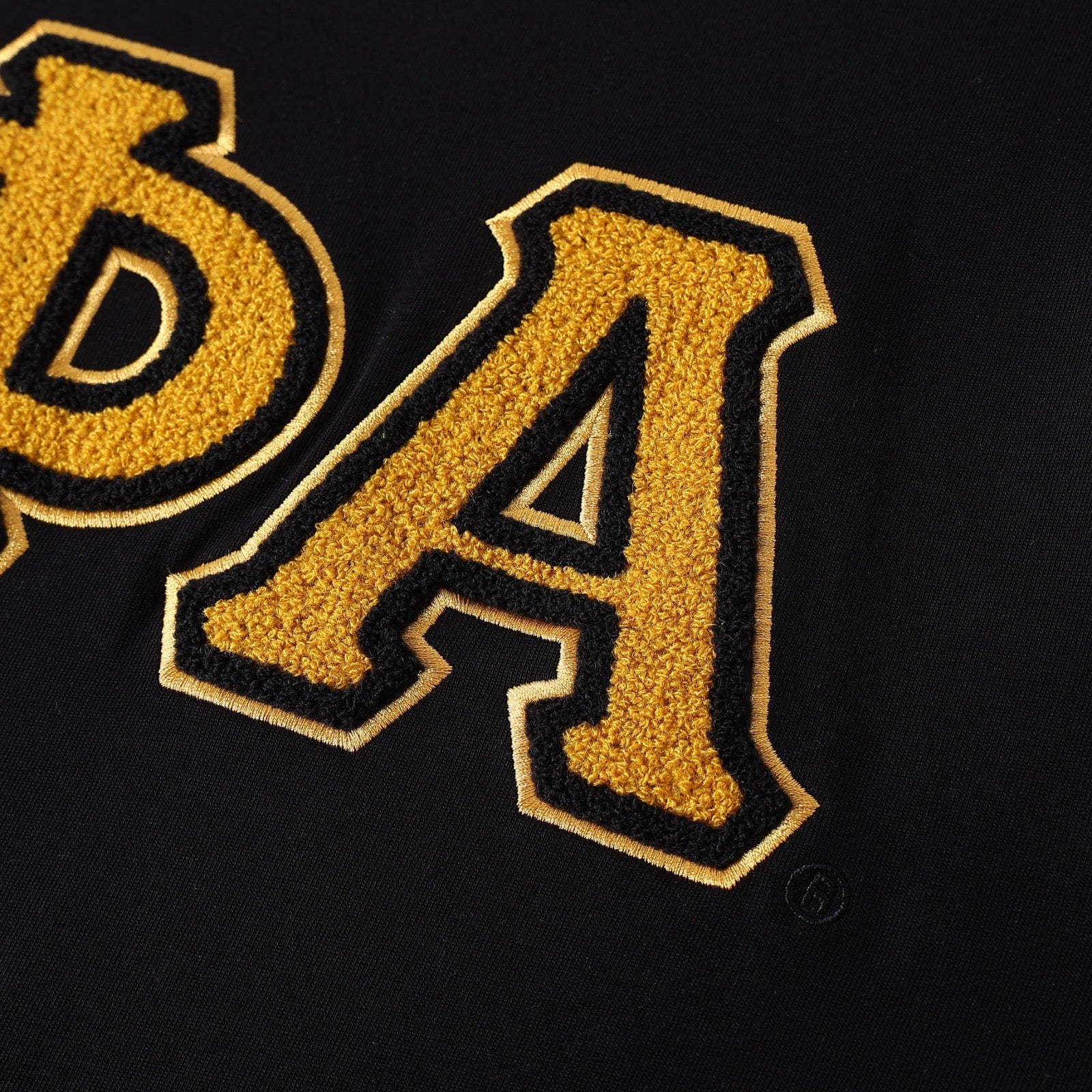 Premium Alpha Black Chenille Old Gold letter T-Shirt